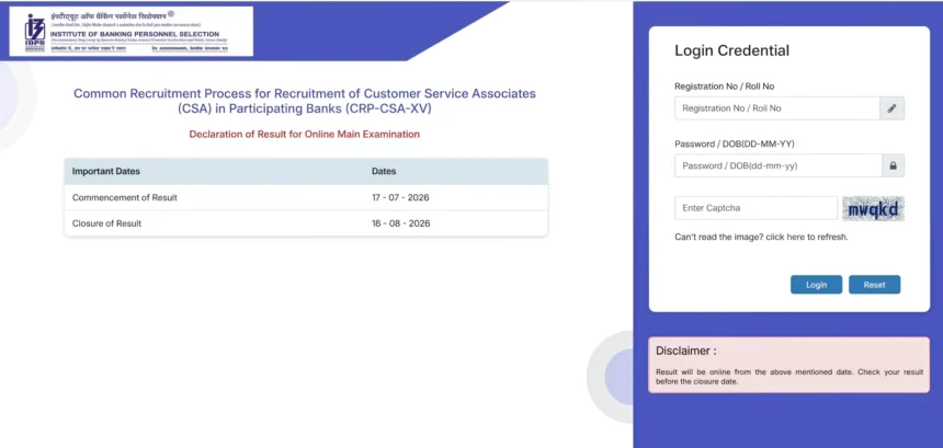 IBPS CSA Mains Result 2026